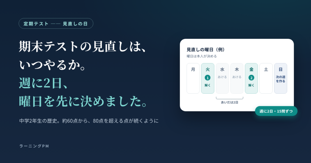 期末テストの見直しは、いつやるか。週に2日、曜日を先に決めました。